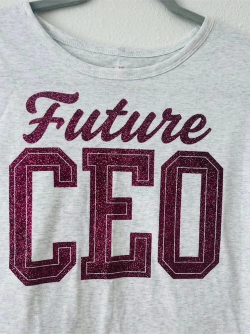 Justice Girls' Gray Tee with Maroon 'Future CEO' Graphic